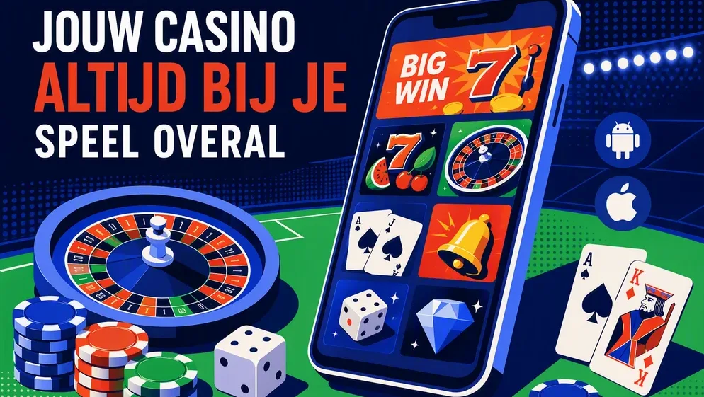 smartphone met casino-interface, Android en iOS