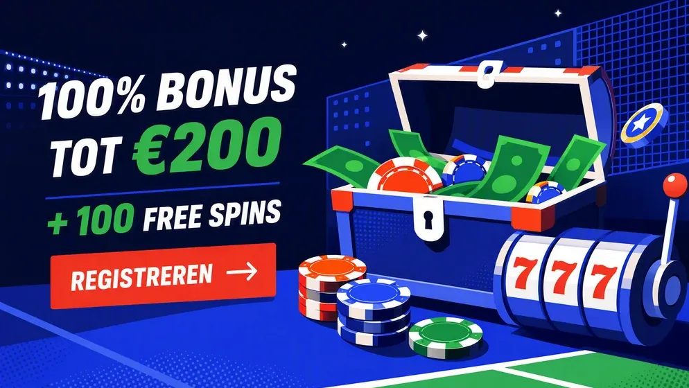 Welkomstbonus banner met free spins en geldbedrag